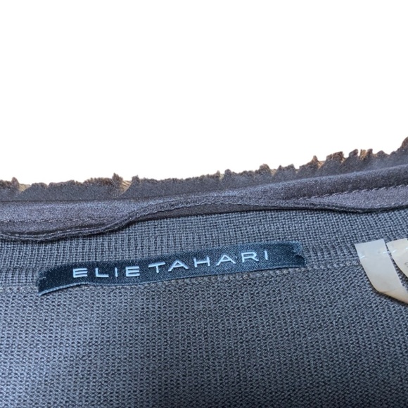 Elie Tahari | 100% Merino Wool Zip-up Cardigan with Silk Trim | Medium - Picture 3 of 9